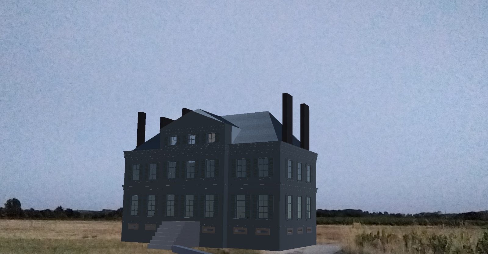 Le château reconstruit en réalité augmentée, au crépuscule
