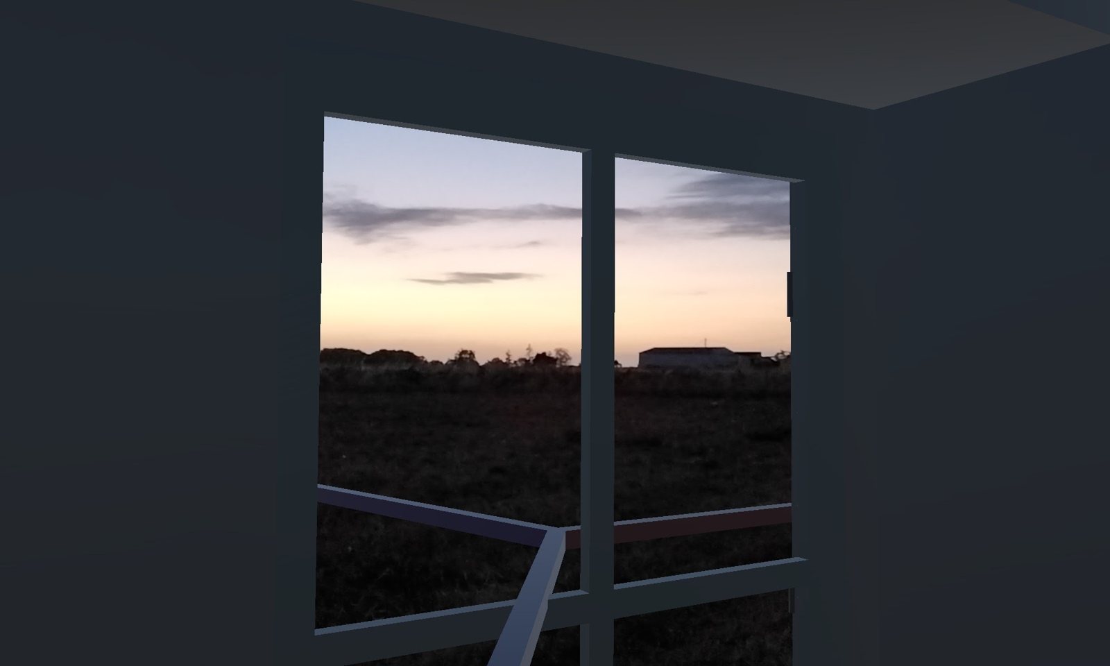 À l’intérieur du château virtuel : le vrai coucher de soleil par la fenêtre